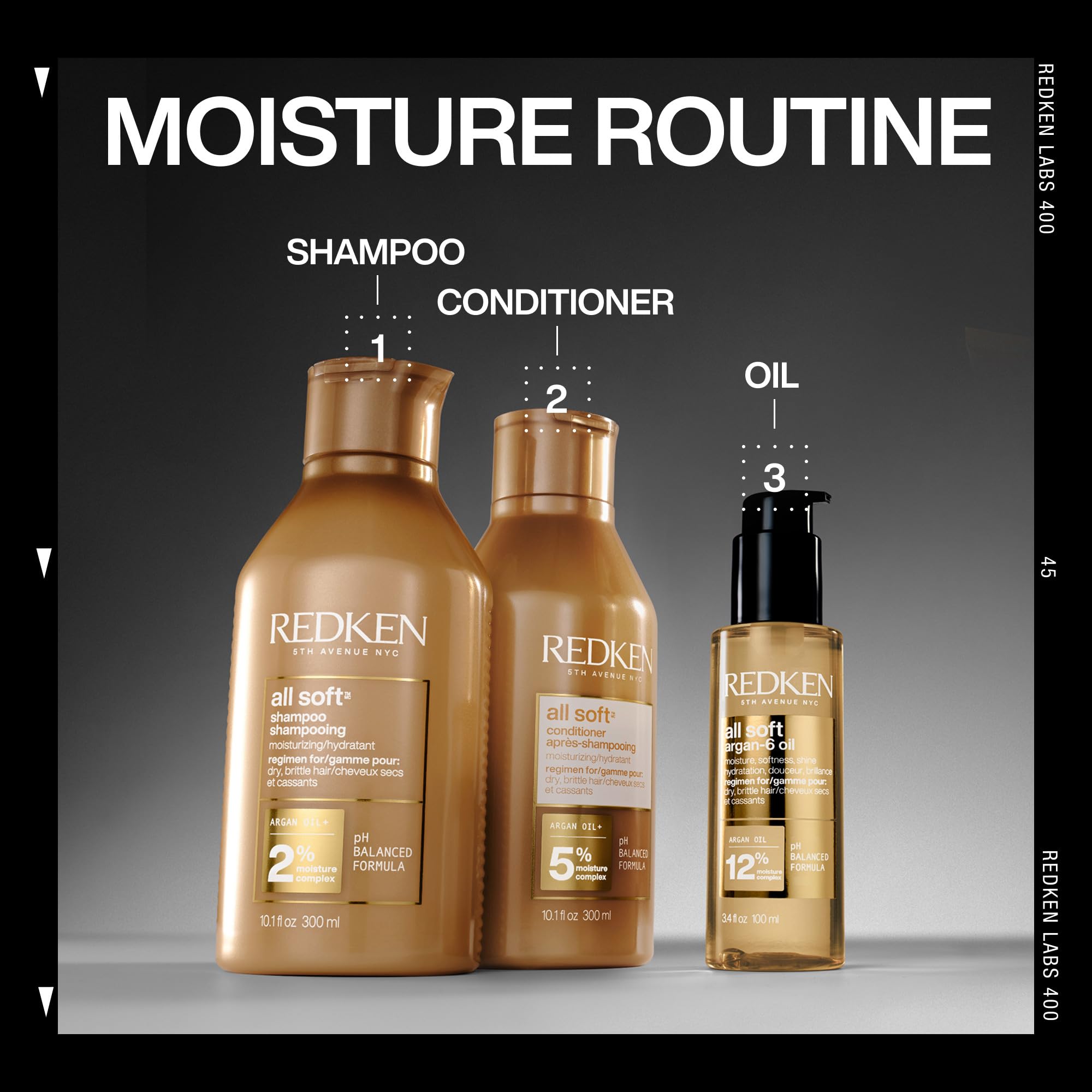 Redken All Soft Argan-6 Oil provides heat protection up to 450°F during styling.