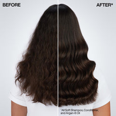 Redken All Soft Argan-6 Oil finish adds soft shine to styled hair.