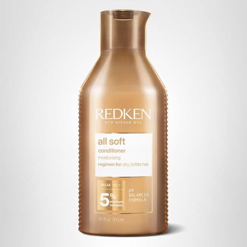 Redken All Soft conditioner bottle with argan oil infusion for nourished ends.