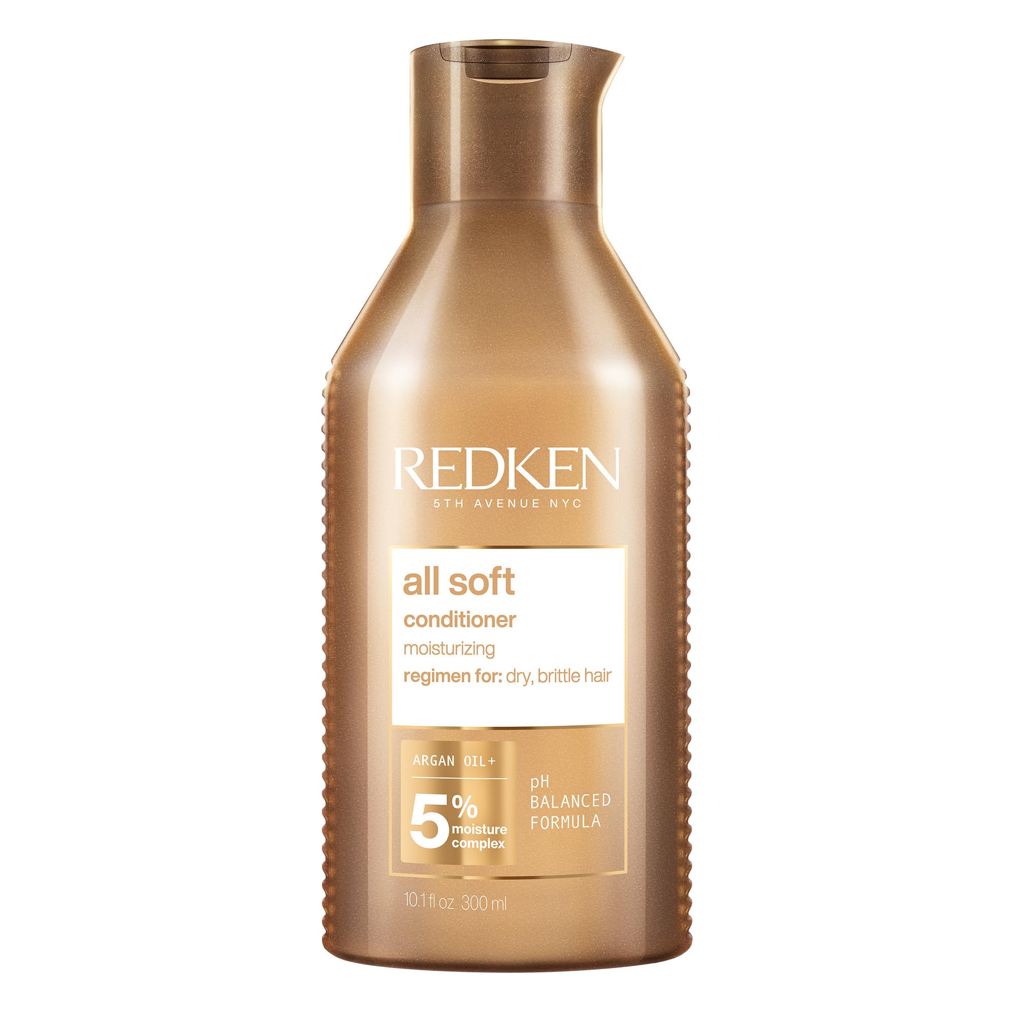Redken All Soft conditioner pump bottle for easy application and deep hydration.