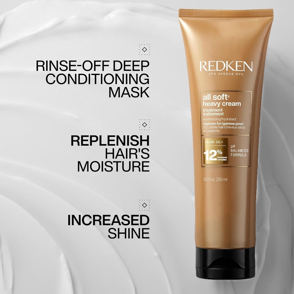 Redken All Soft Heavy Cream texture close-up reveals rich, moisturizing formula