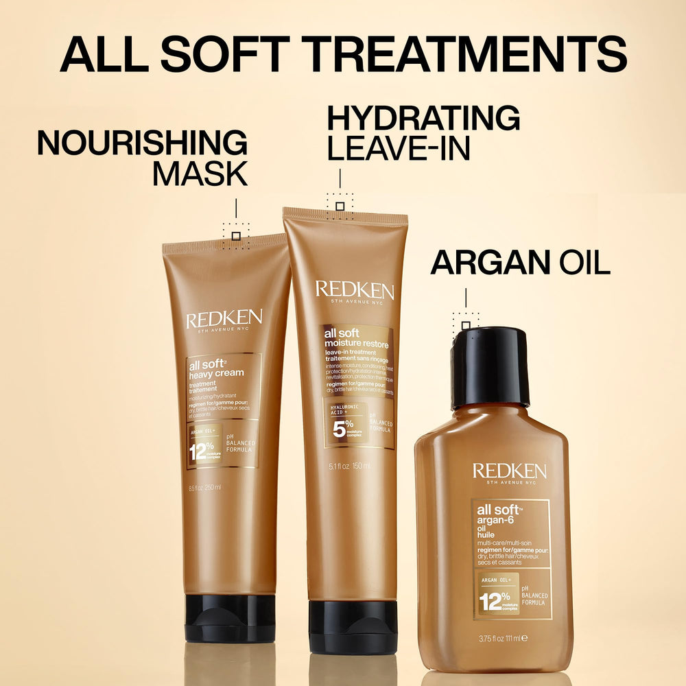 Redken All Soft hidratación inmediata al aplicar en el cabello.
