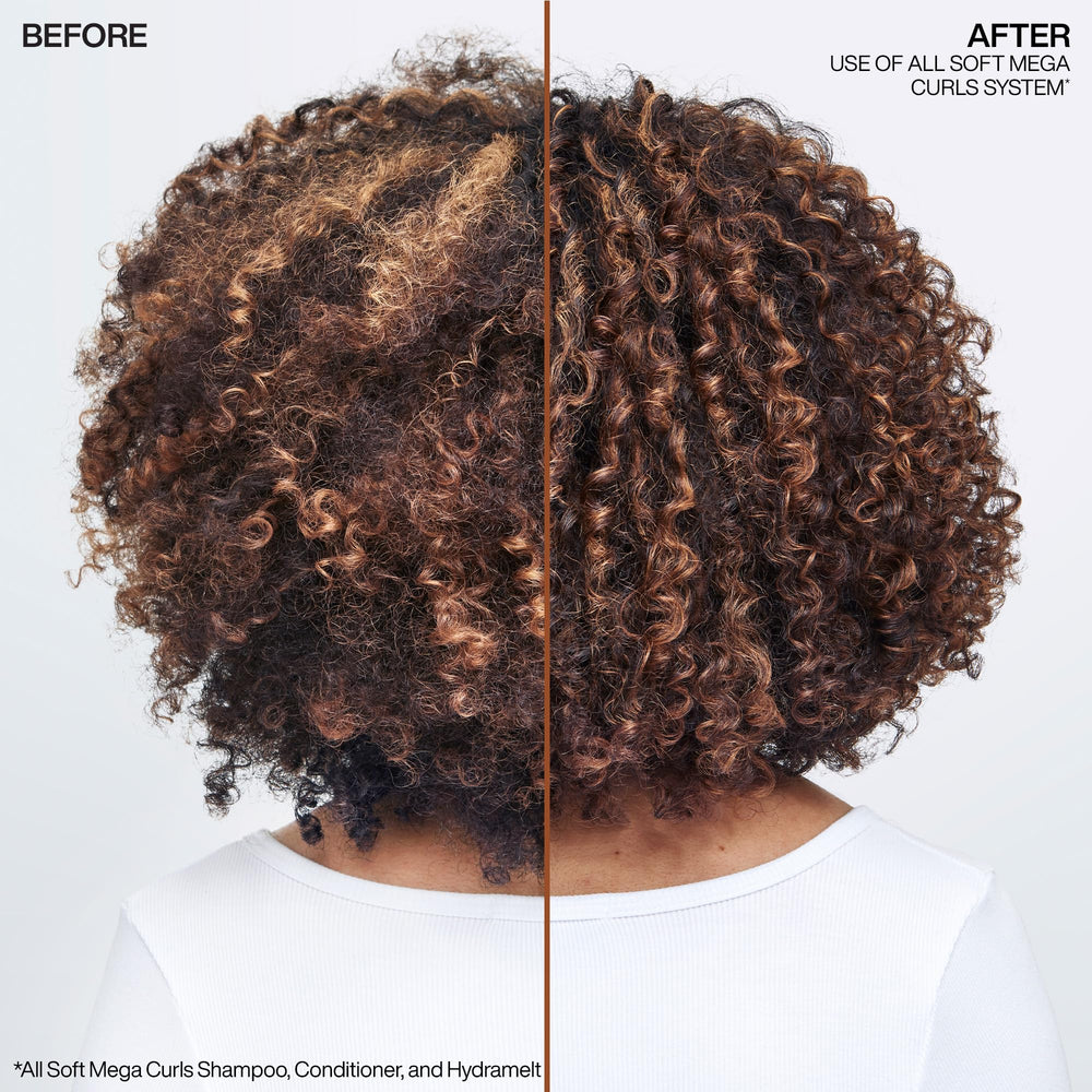 Redken All Soft Mega bottle pour highlights easy application and moisture release.