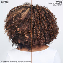 Redken All Soft Mega bottle pour highlights easy application and moisture release.