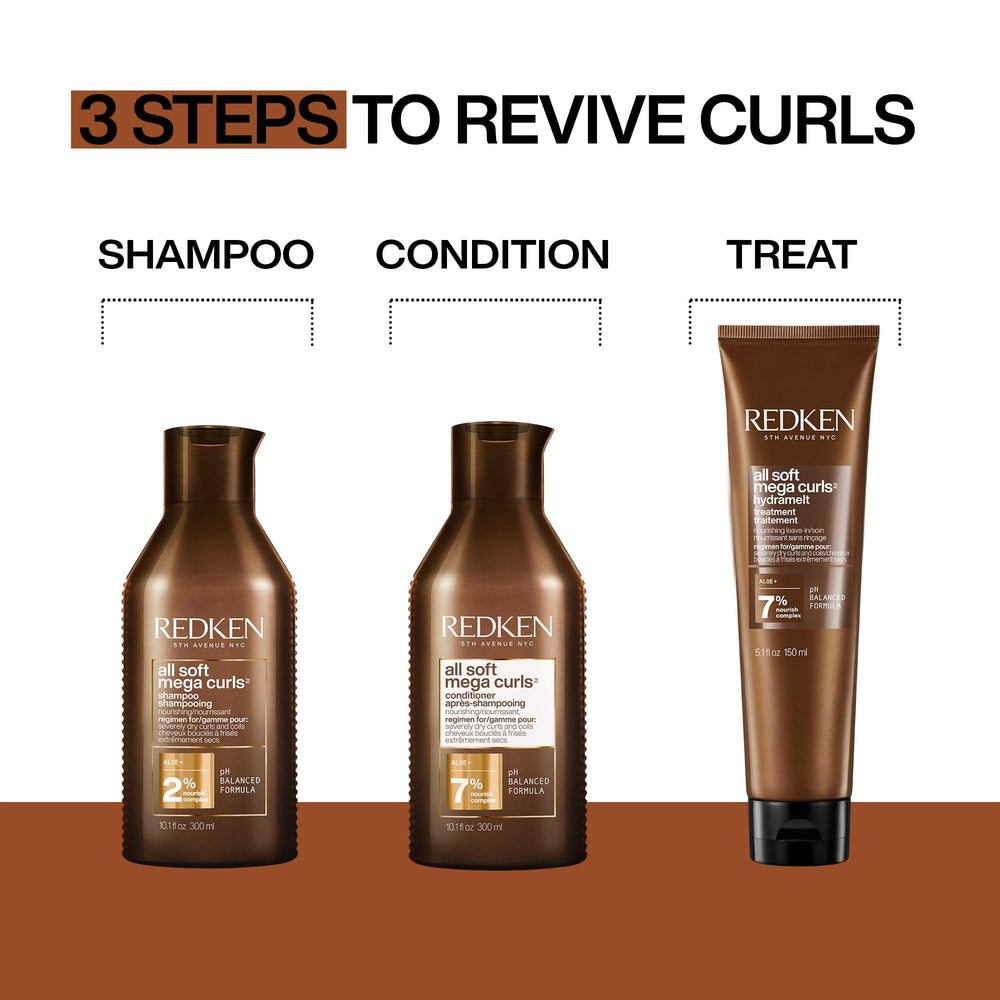 Redken All Soft Mega Hydramelt aloe vera oil ingredients highlight nourishing hydration.