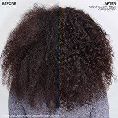 Redken All Soft Mega Hydramelt curly hair close-up with defined, shiny curls.