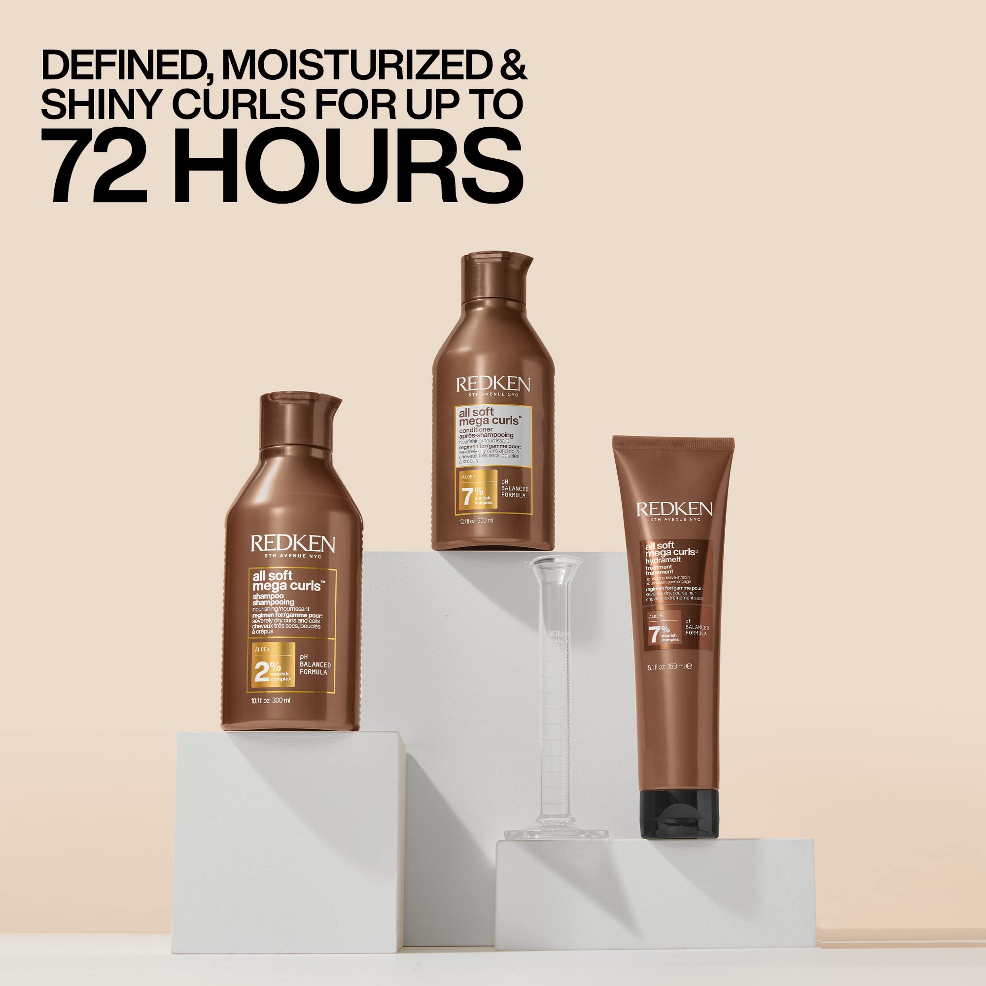 Redken All Soft Mega Hydramelt packaging emphasizing vegan formula and premium care.