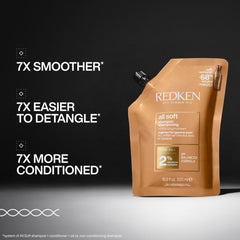 Redken All Soft Shampoo label closeup highlights argan oil nourishment