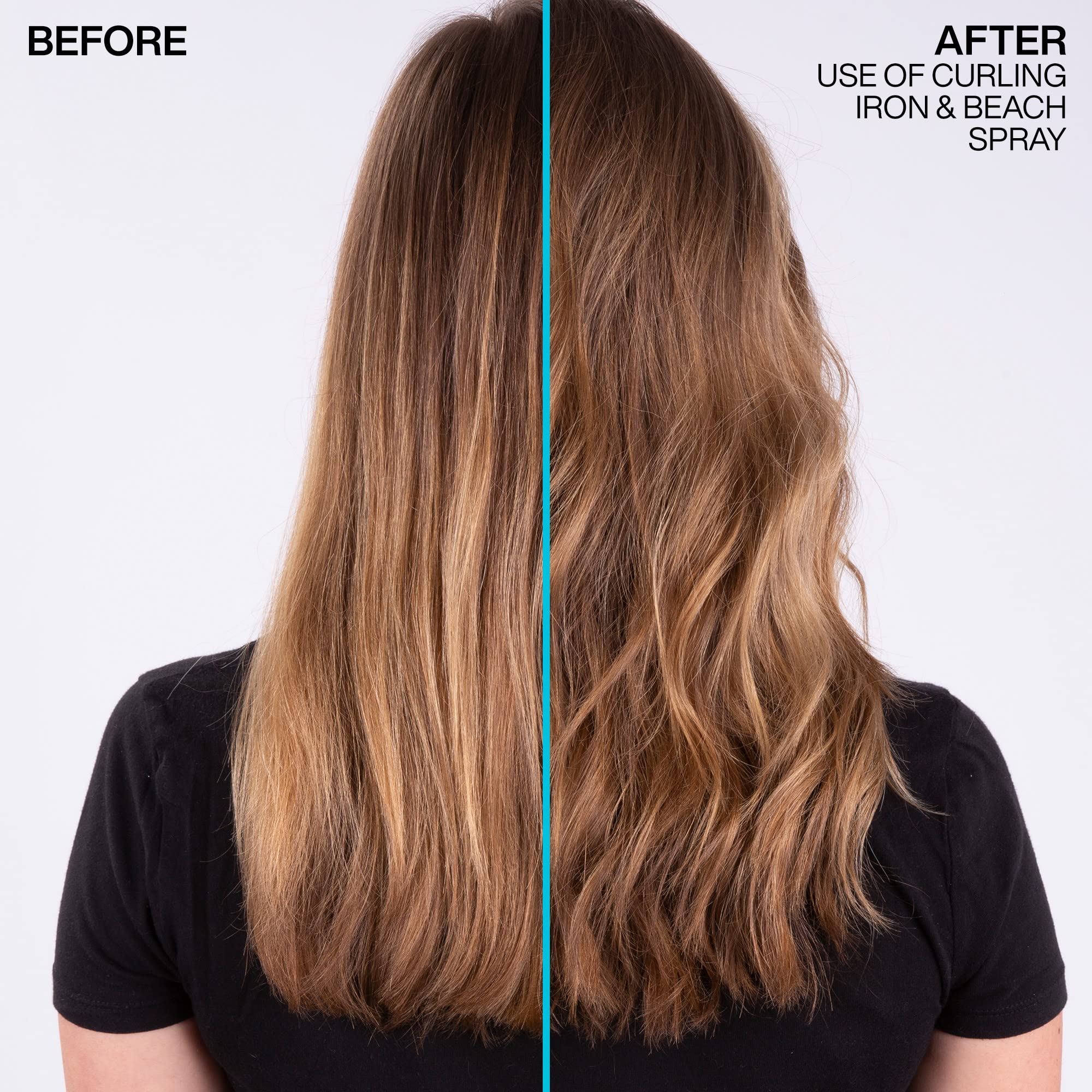 Hands applying Redken Beach Spray for texture and lift.