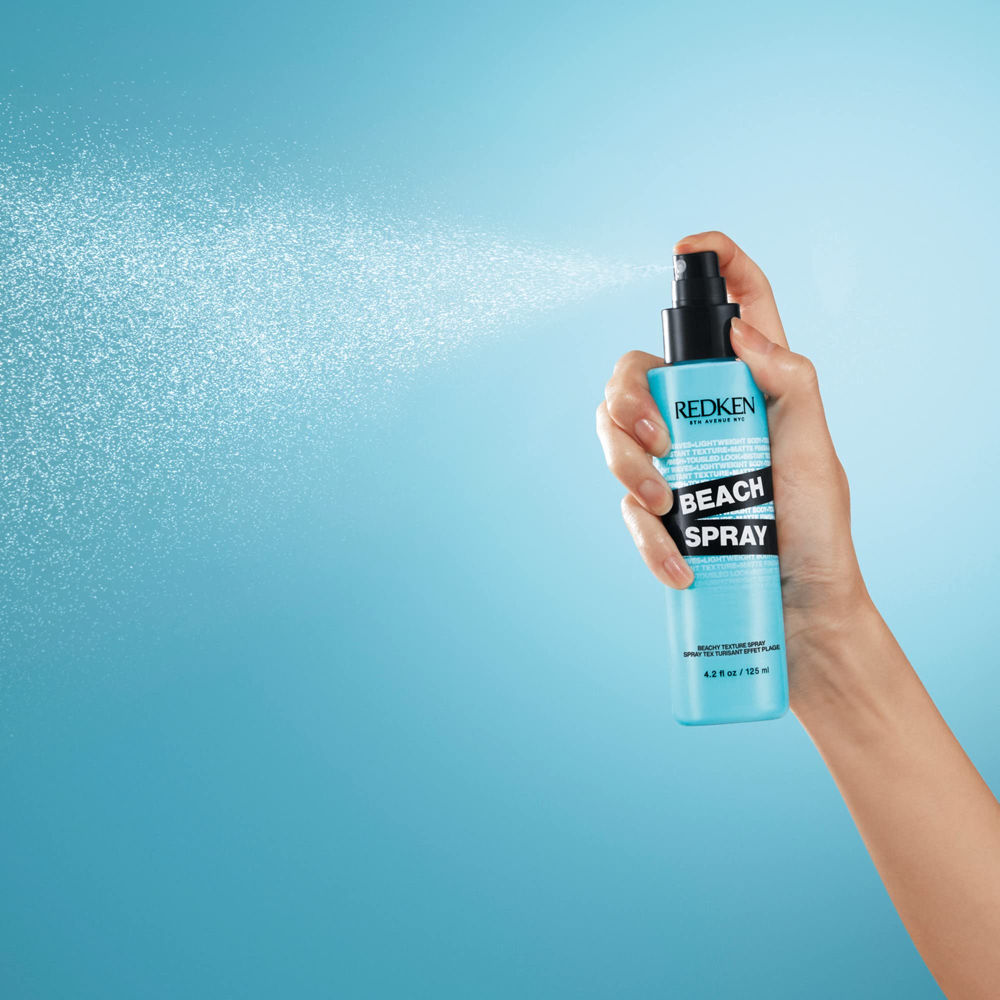 Combined use with Texture Paste yields bouncy waves with Redken Beach Spray.