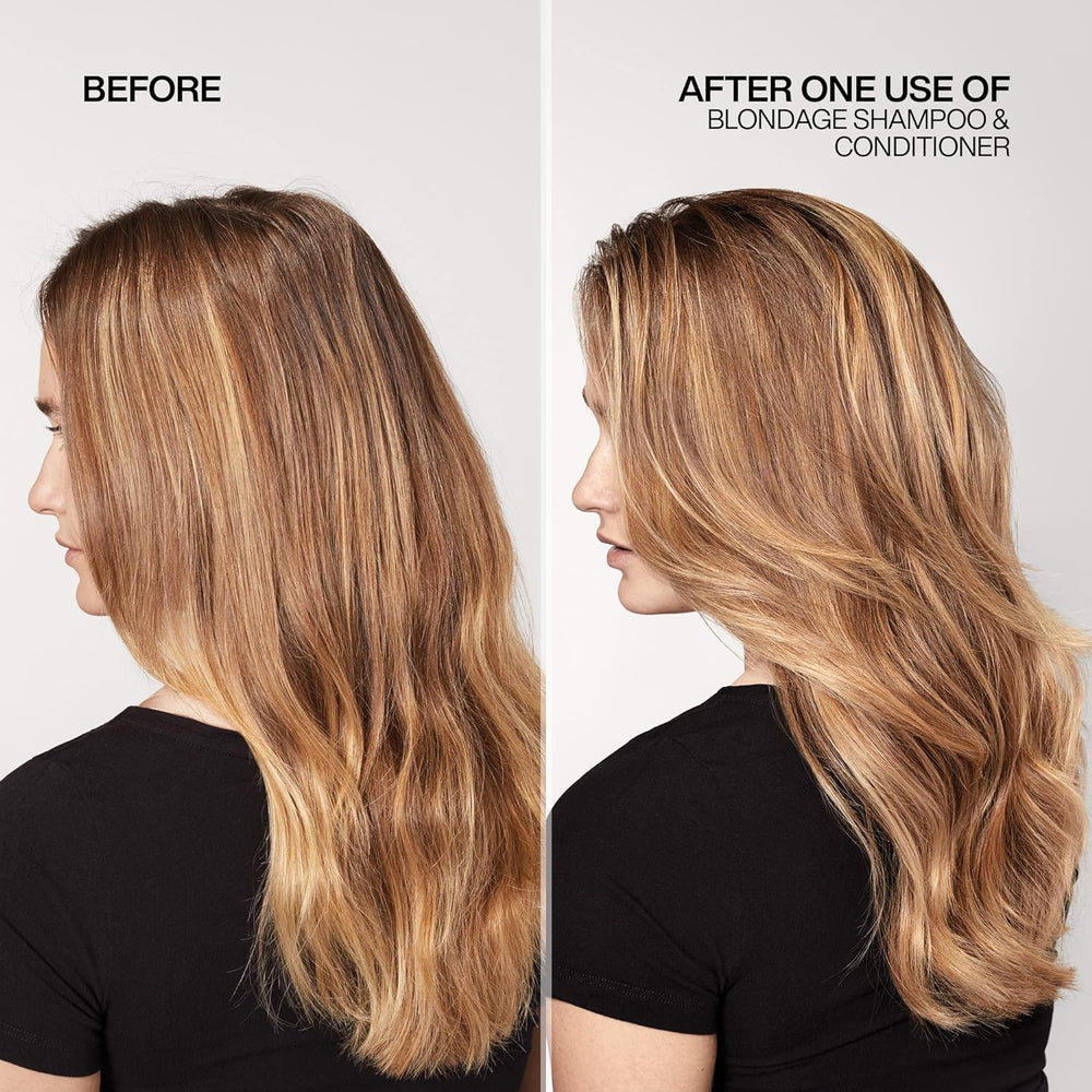 Redken Blondage application step shows easy at-home toning routine.