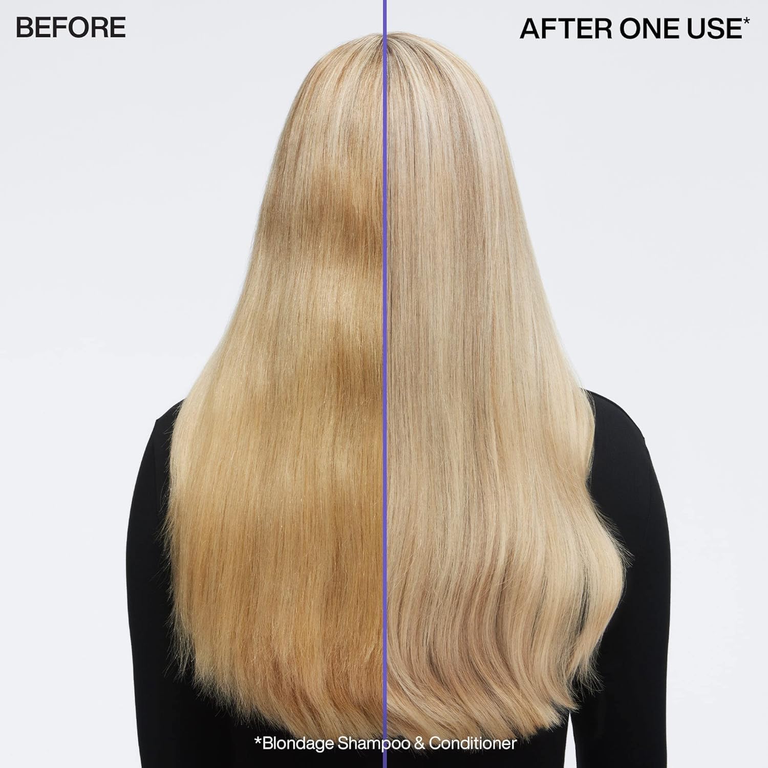 Redken Blondage bottle closeup highlights purple pigments for toning cooler blondes.