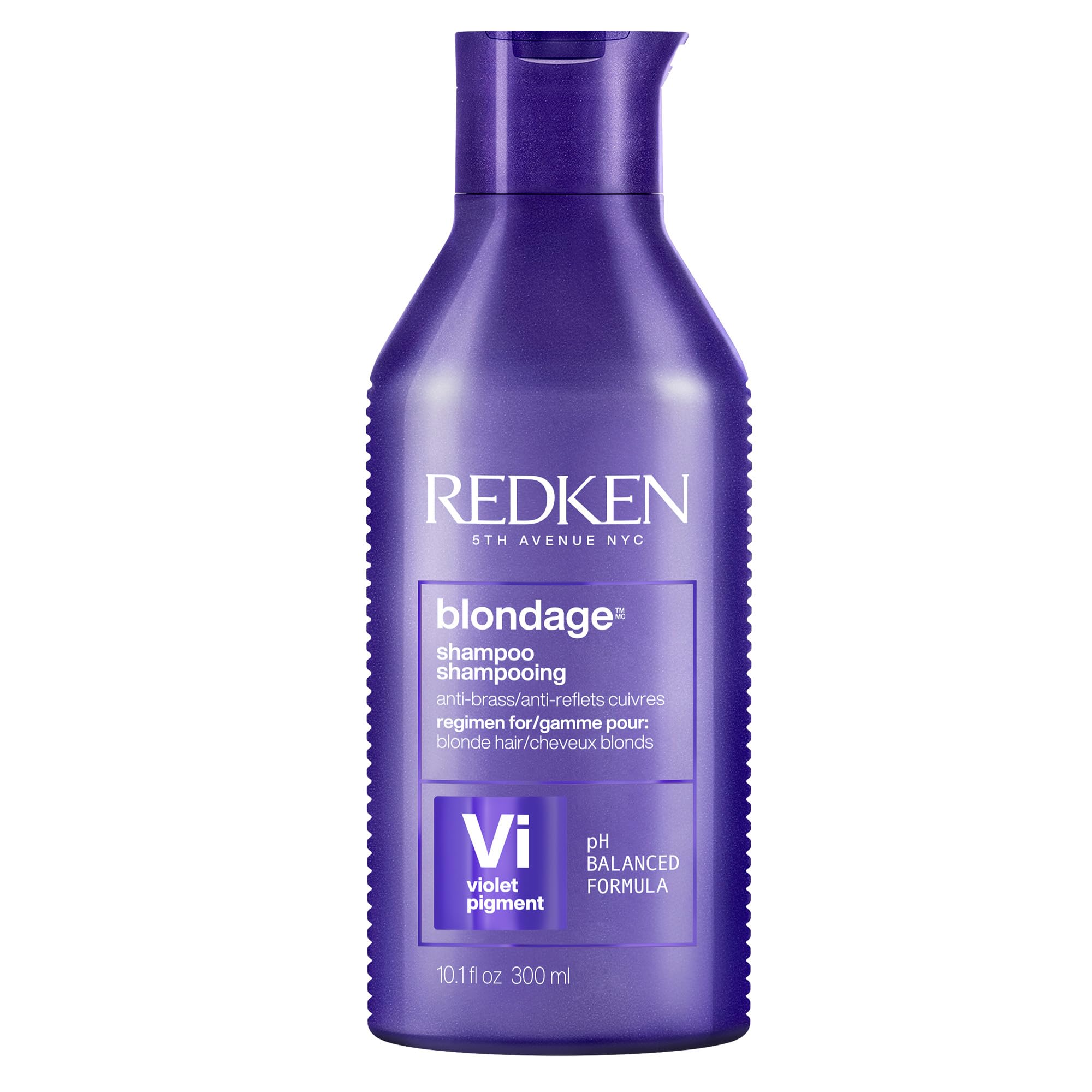 Redken Blondage bottle pour shows purple pigment countering brassiness.