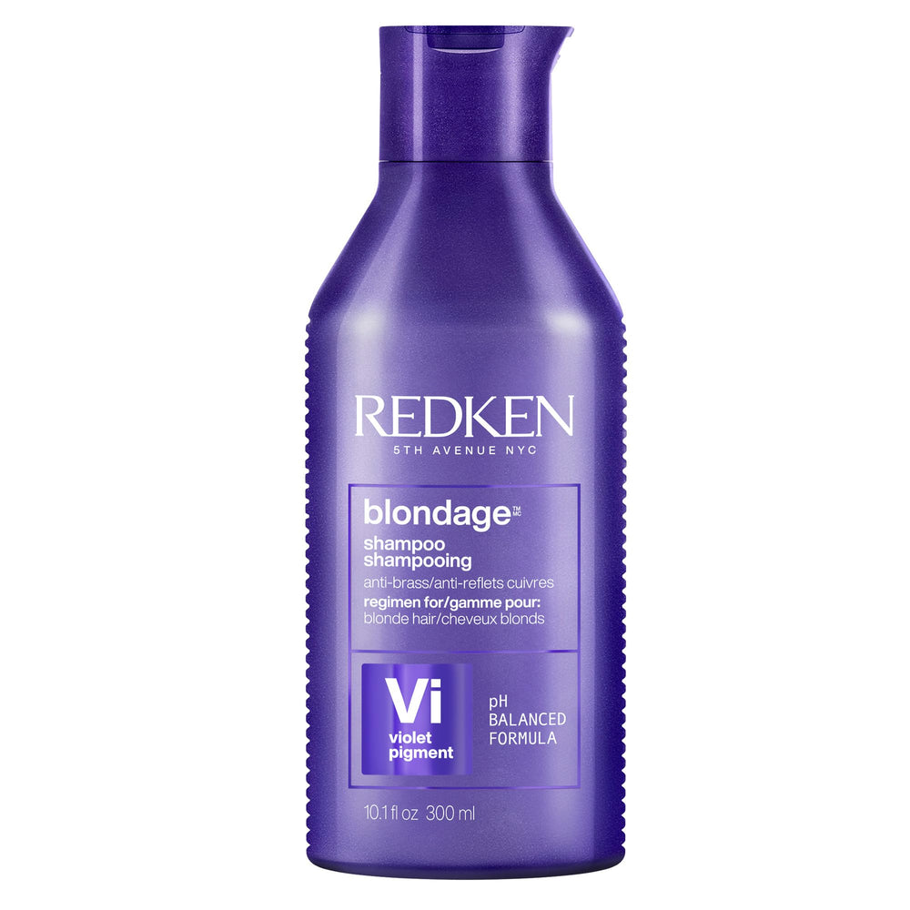 Redken Blondage bottle pour shows purple pigment countering brassiness.