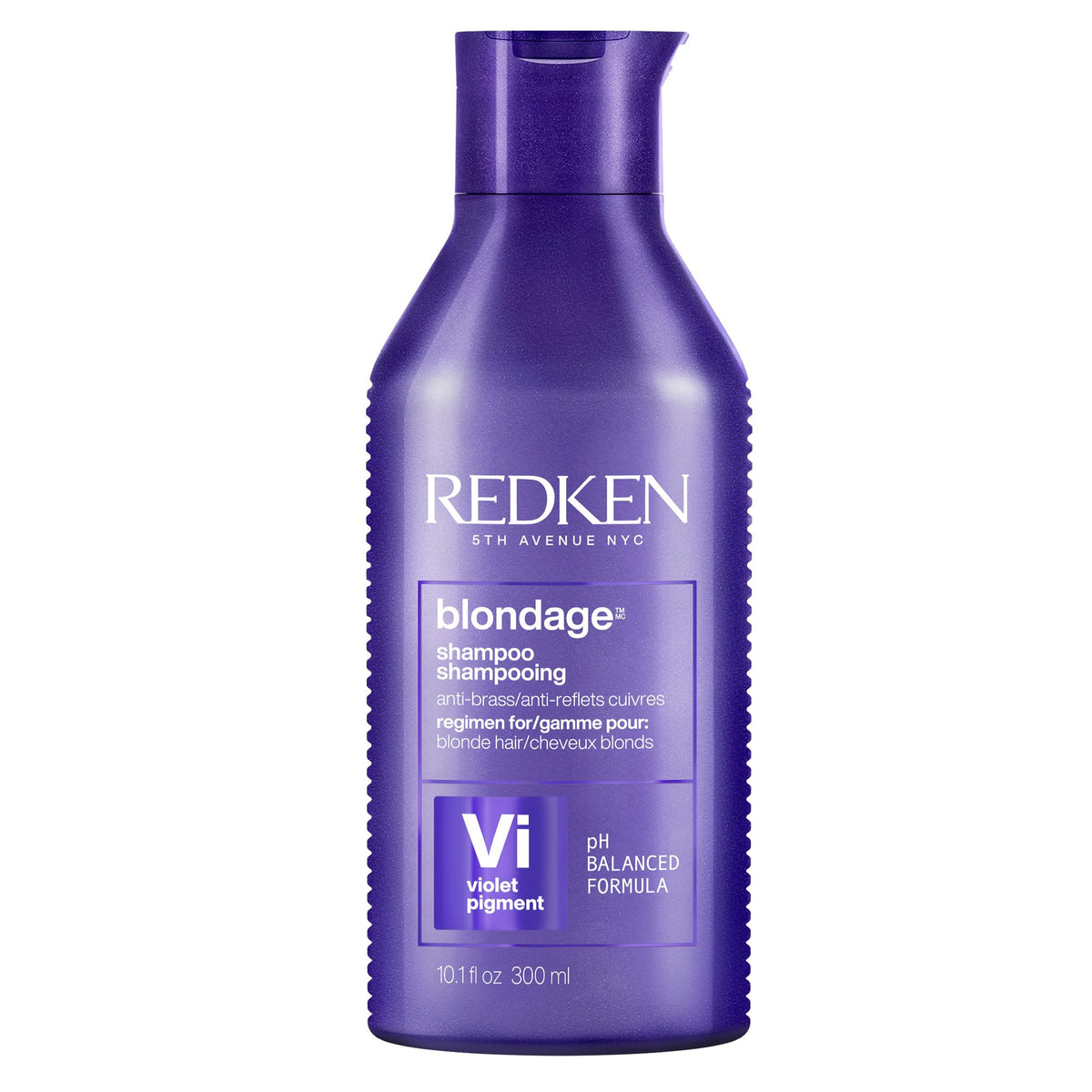 Redken Blondage bottle pour shows purple pigment countering brassiness.