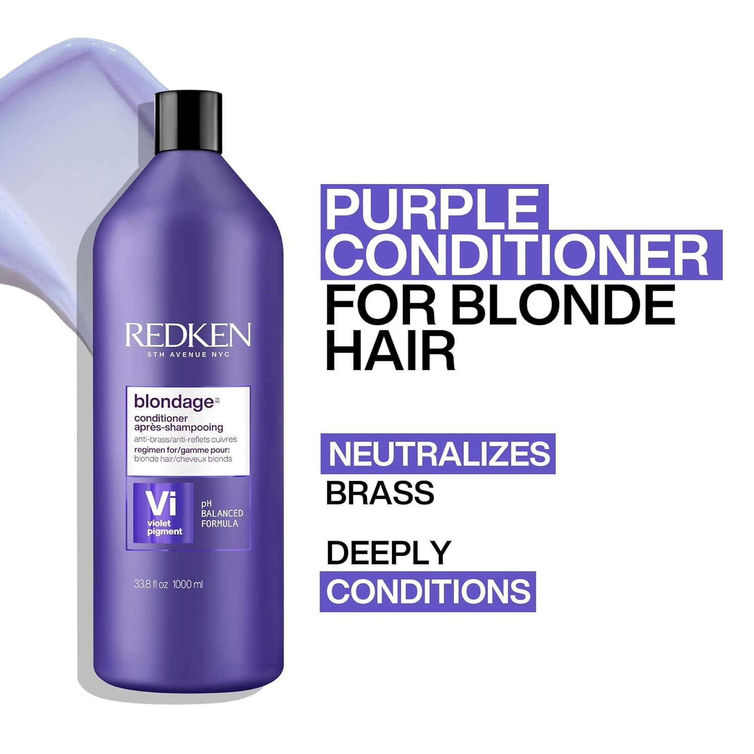 Redken Blondage packaging box showcases the violet formula for brass defense.