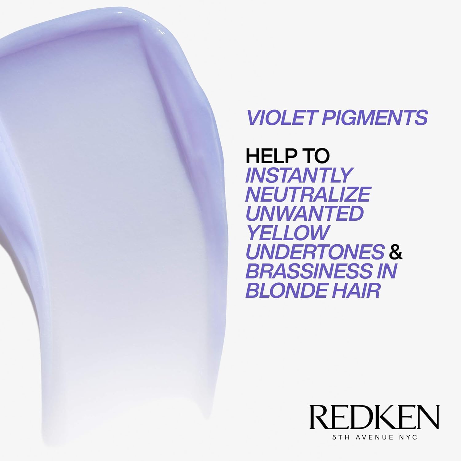 Redken Blondage purple pigments closeup emphasizes instant color correction.