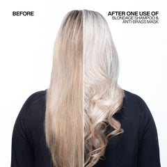 Redken Blondage salon-style application hints at brass neutralization.