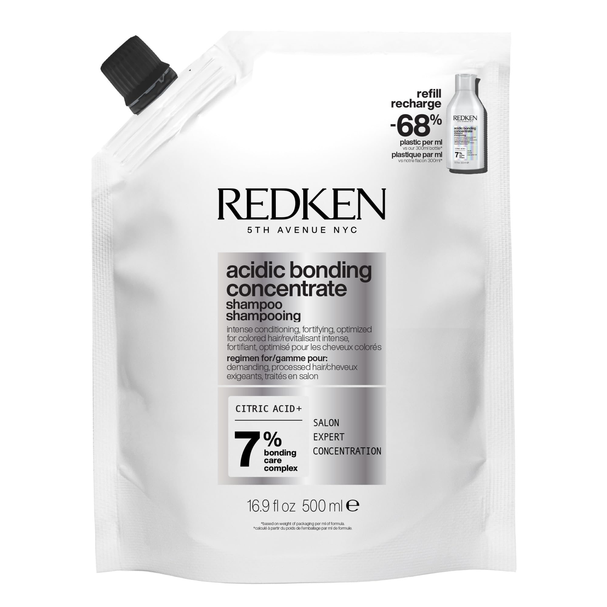 Redken Bonding Shampoo hero bottle reinforces damaged hair for added strength.