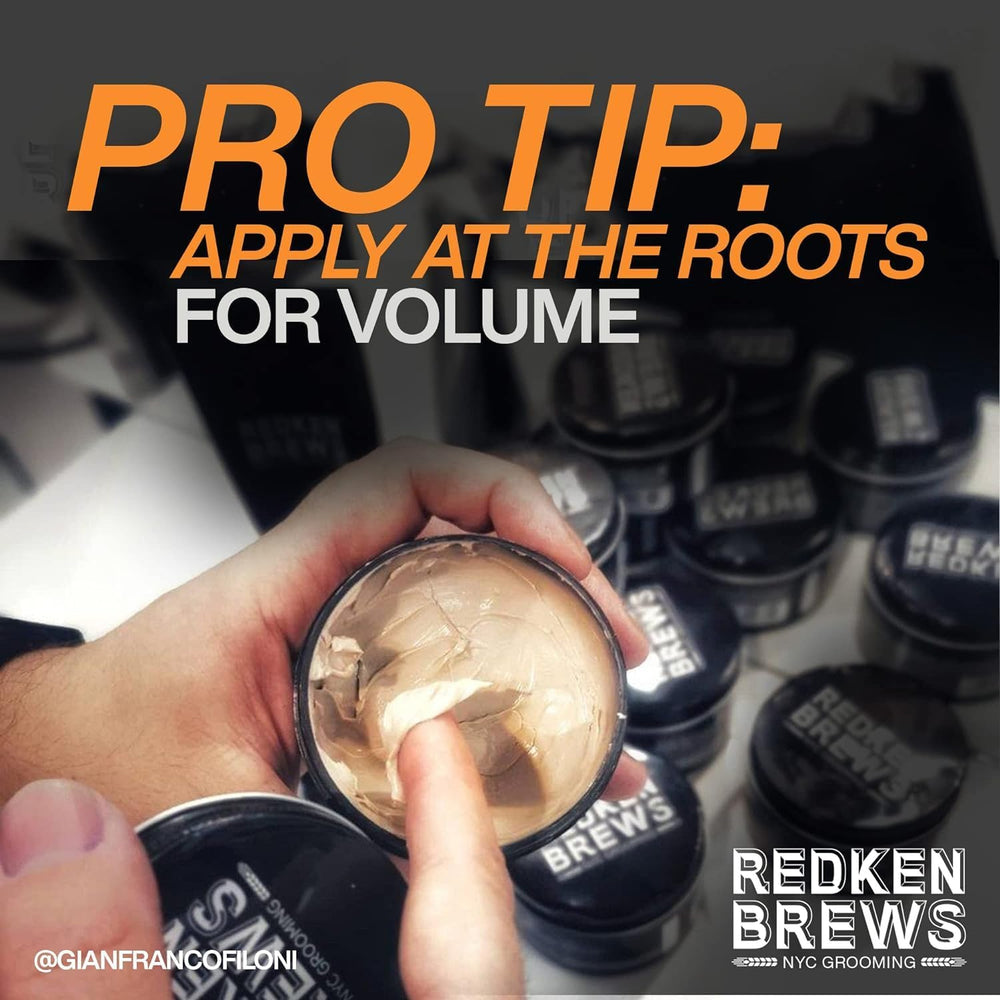Redken Brews Clay Pomade finish with a matte, low-shine effect on hair