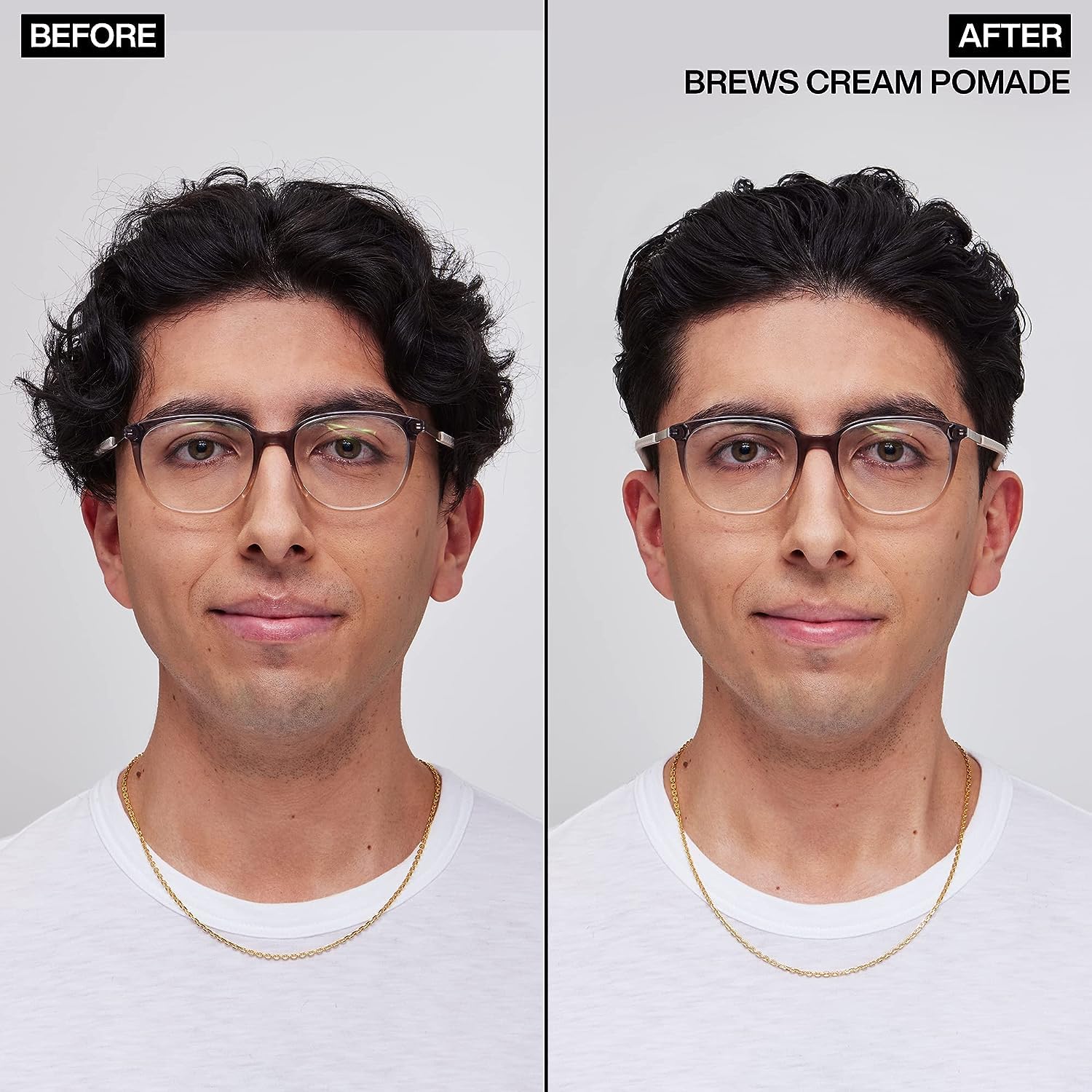 Redken Brews Cream Pomade used to shape a stylish hairdo.