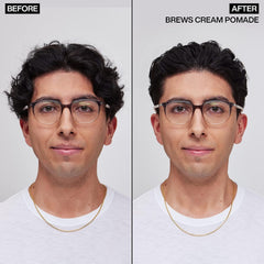 Redken Brews Cream Pomade used to shape a stylish hairdo.