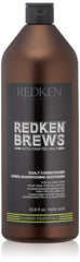 Redken Brews Daily Conditioner bottle pour for lightweight hydration and detangling.