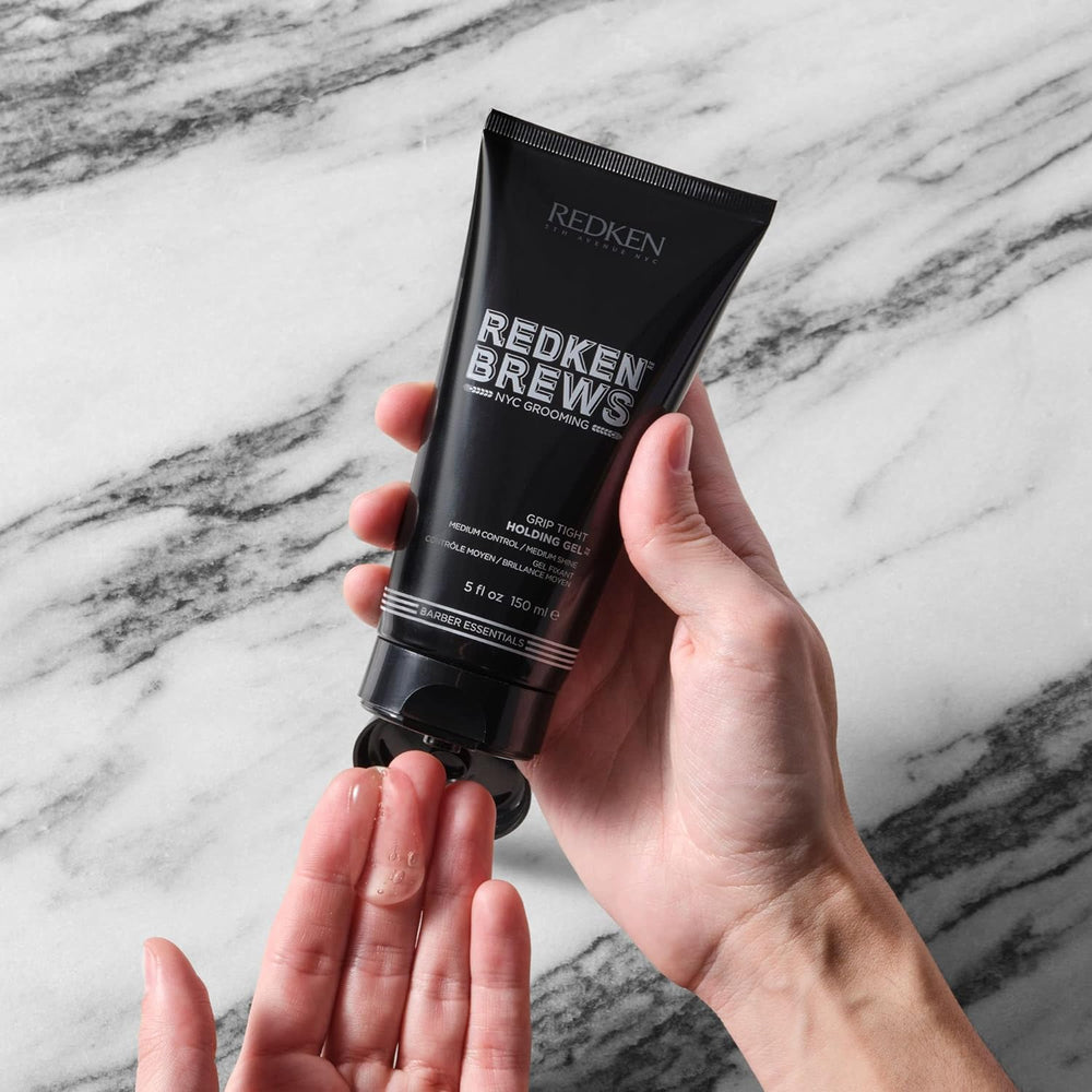 Redken Brews Holding Gel shine finish suggests natural movement