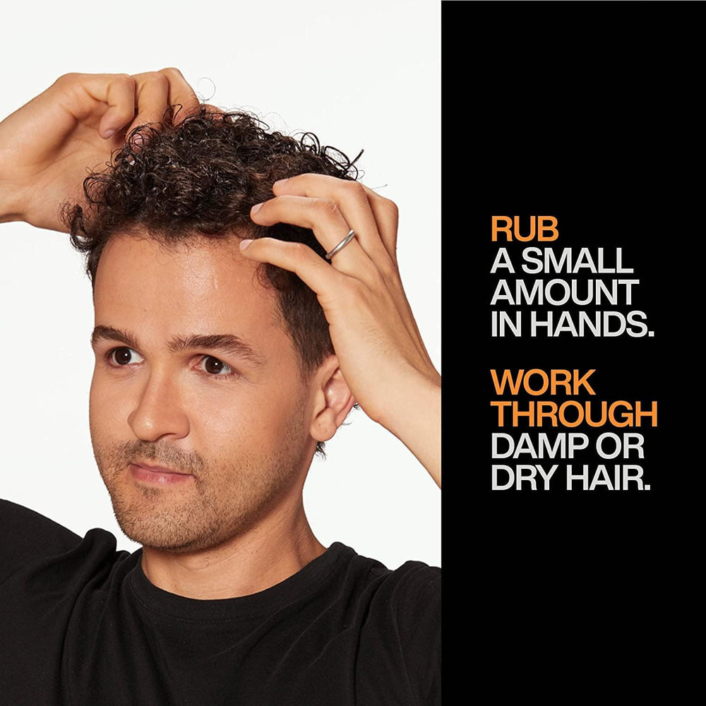 Damp hair application of Redken Brews Molding Paste for texture.
