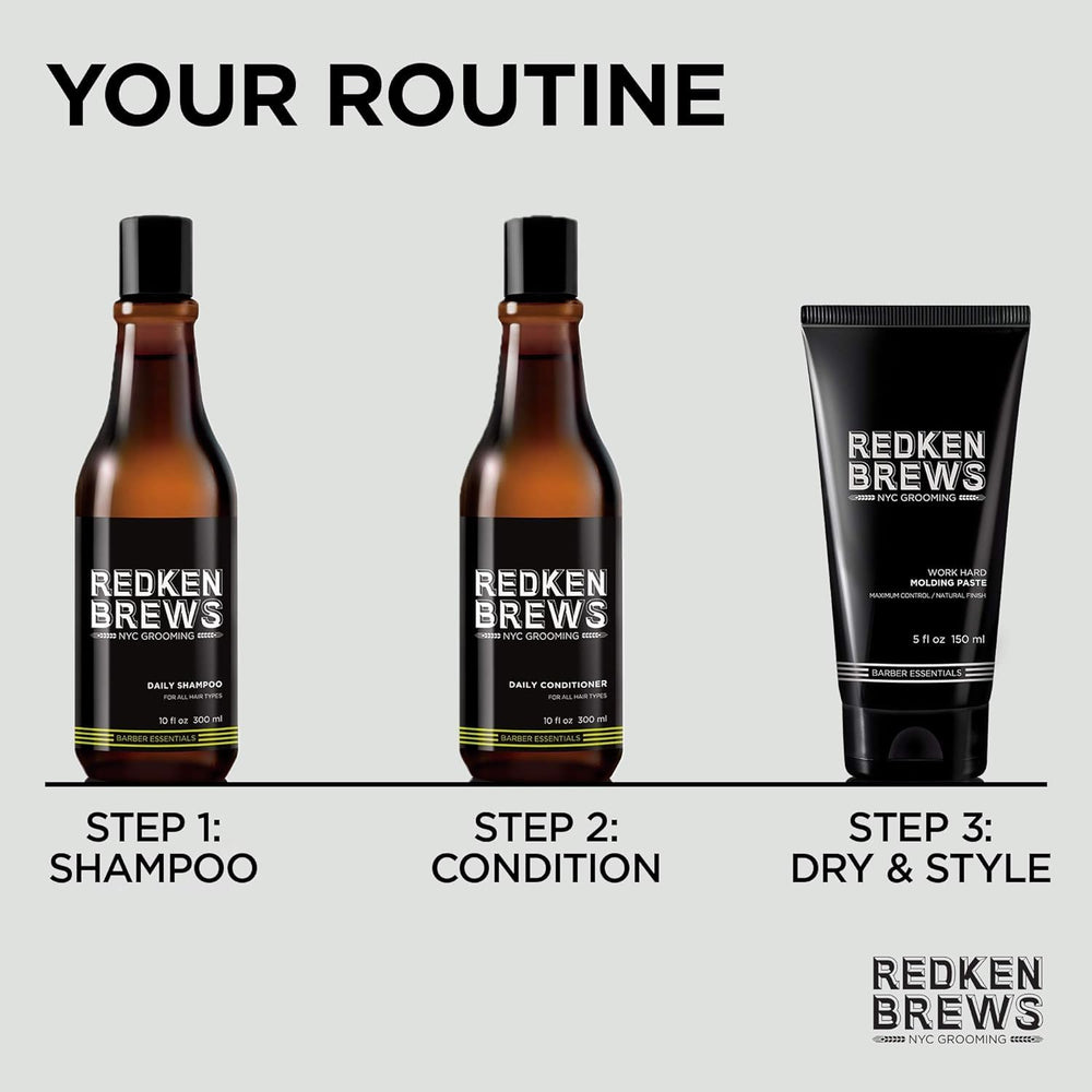 Packaging detail of Redken Brews Molding Paste highlighting sulfate-free formula.
