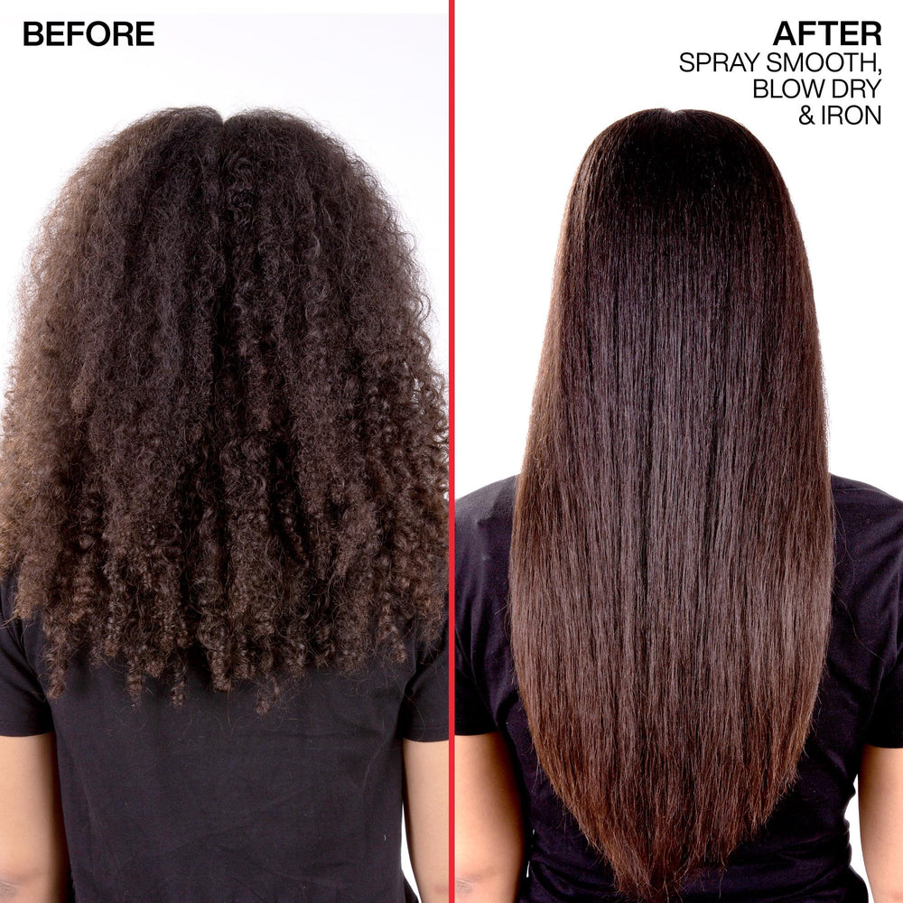 Redken Brews Spray Smooth delivers humidity protection to reduce frizz.