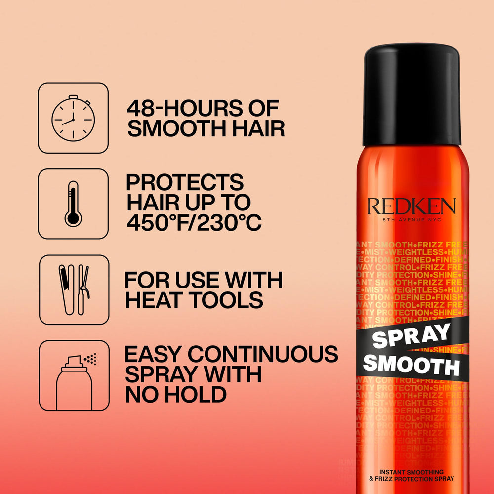 Redken Brews Spray Smooth lightweight mist evenly coats hair for frizz control.