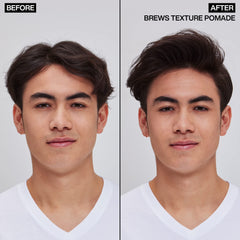 Redken Brews Texture Pomade tub on counter for easy everyday grooming.