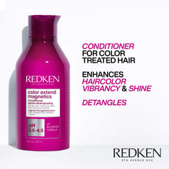 Redken Color Extend Magnetics conditioner hair close-up highlights shine and smoothness.