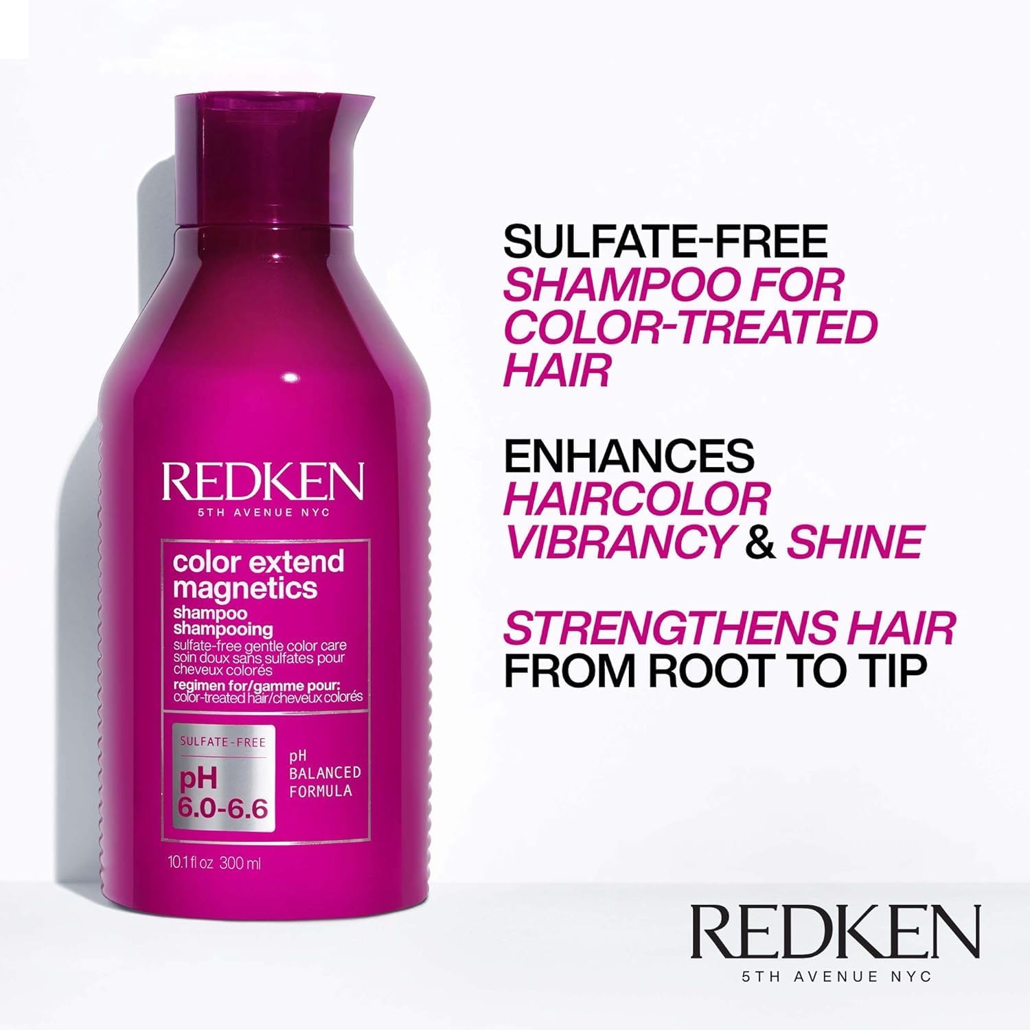 Redken Color Extend Magnetics Shampoo demonstrates color vibrancy protection during cleansing.