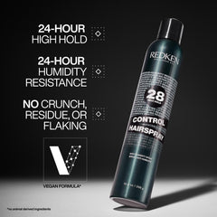 Close-up of Redken 28 spray mist highlighting lightweight, brushable finish