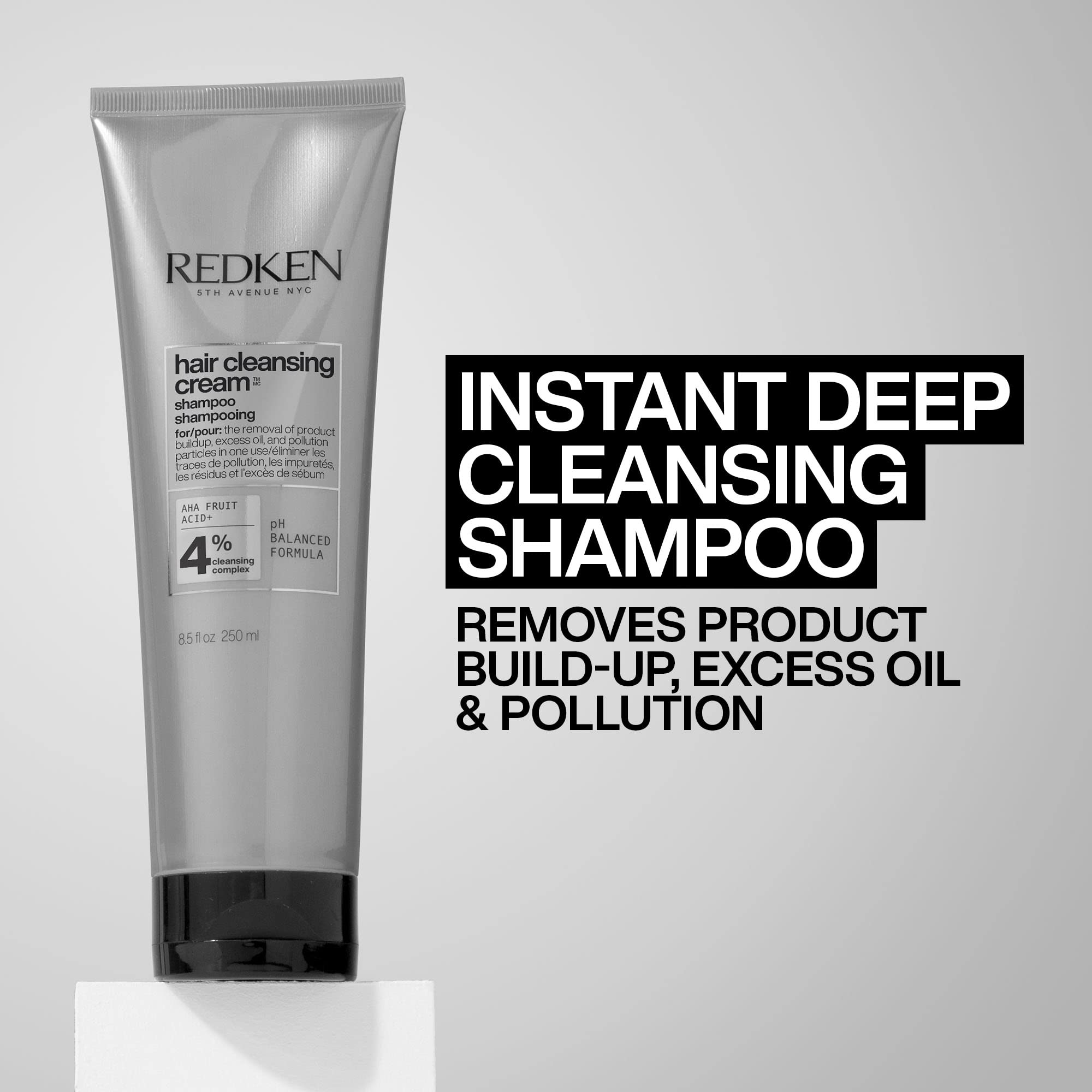 Redken Detox label close-up shows AHAs for gentle cleansing