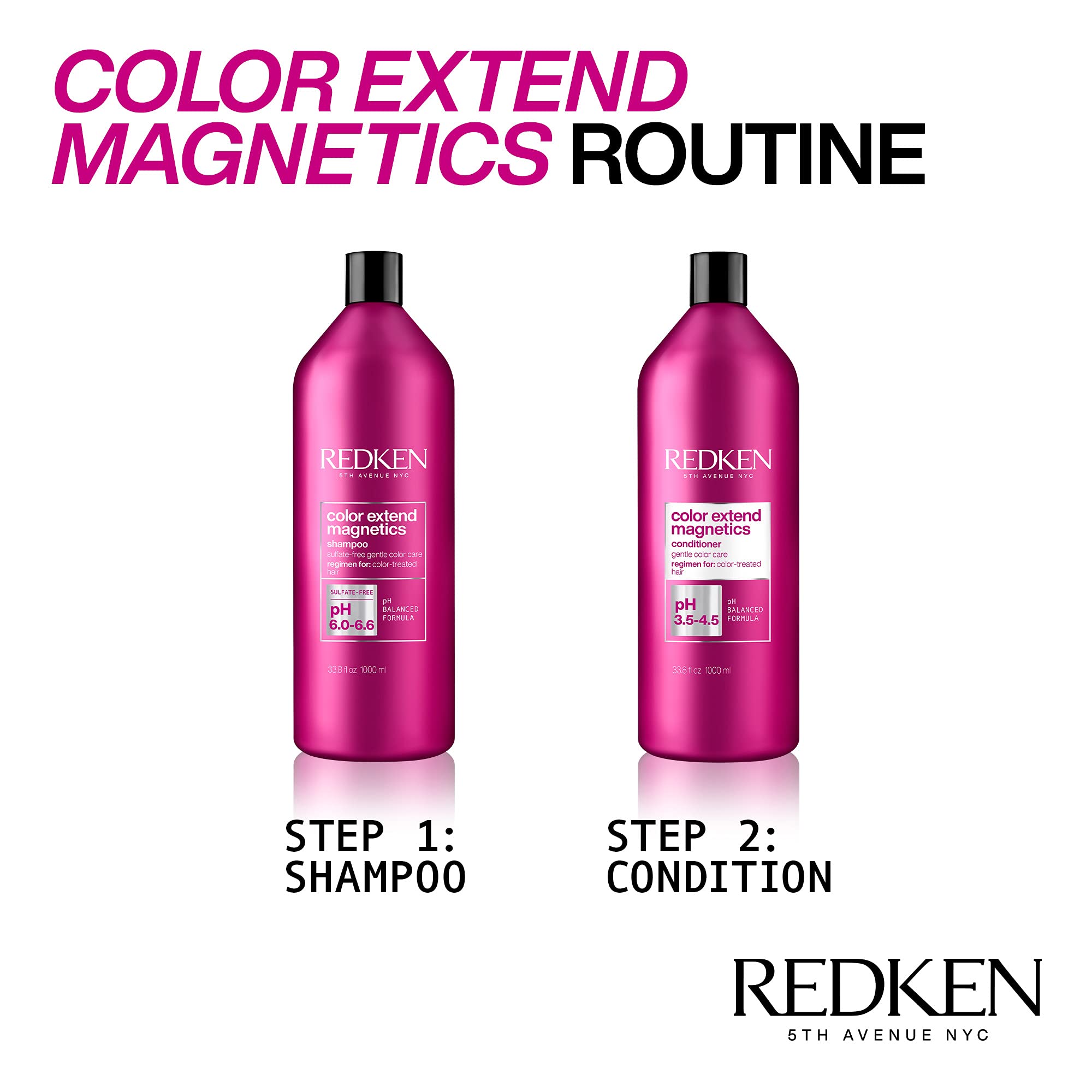 Redken Extend Magnetics conditioner on hair to illustrate smoothness and manageability.