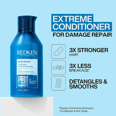 Redken Extreme Conditioner application scene demonstrates detangling and nourishment.