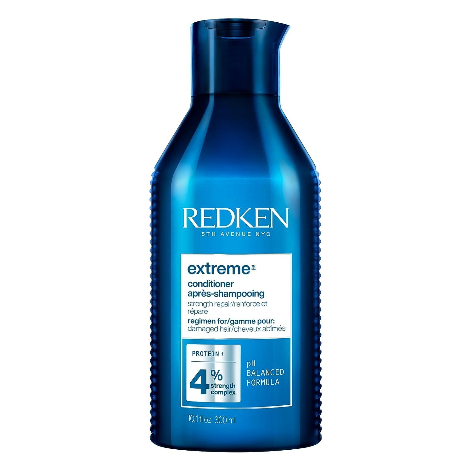 Redken Extreme Conditioner bottle showing strength-focused formula for damaged hair.