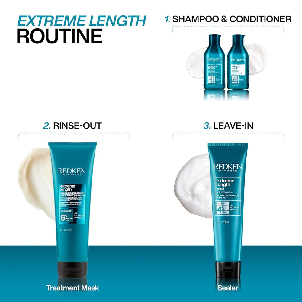Ingredients panel of Redken Extreme Length conditioner with biotin and castor oil.