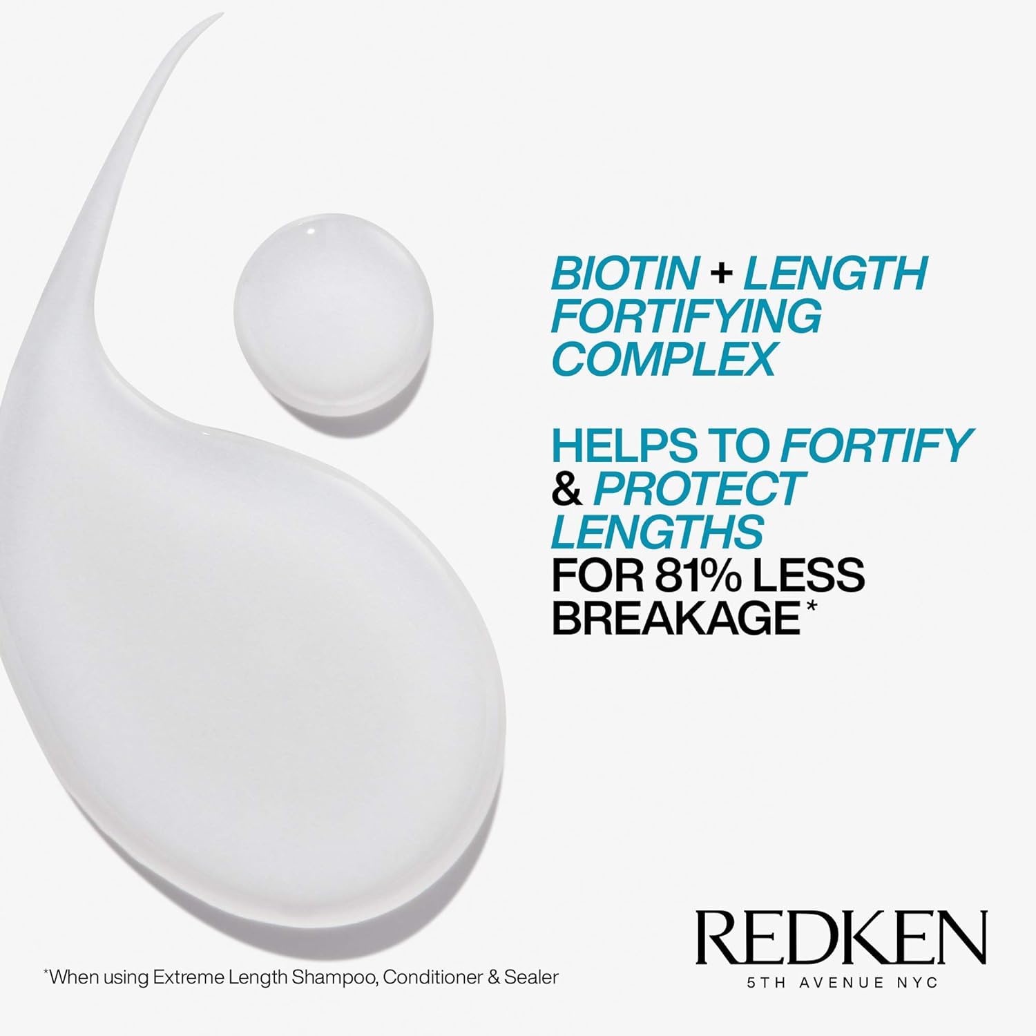 Creamy texture of Redken Extreme Length conditioner ready to detangle and nourish.