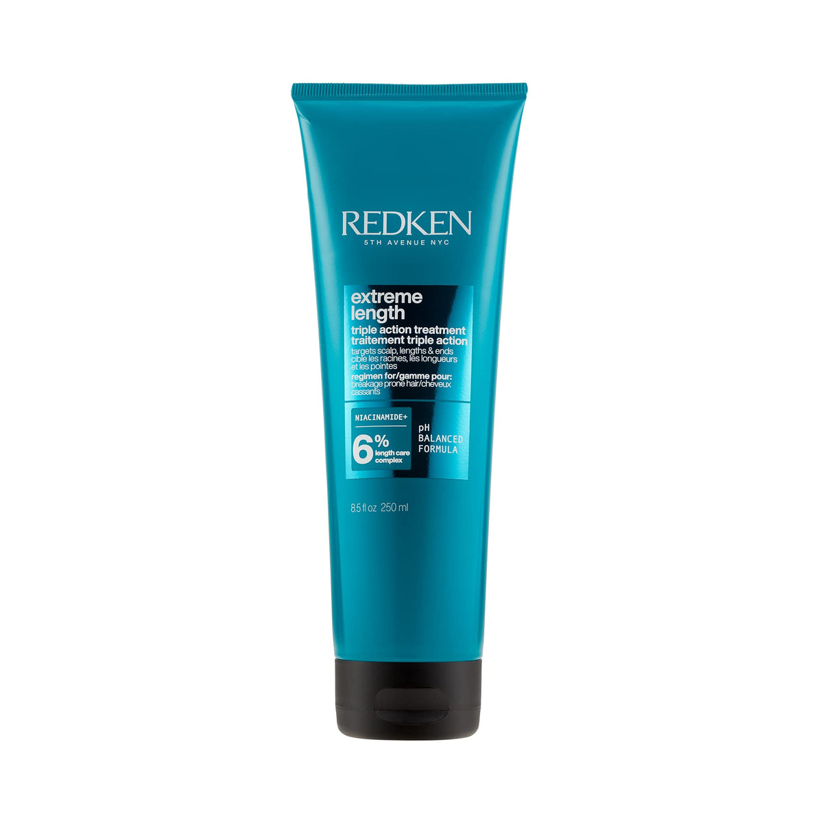 Redken Extreme Length Triple Action Mask bottle for quick 5-minute treatment and stronger ends