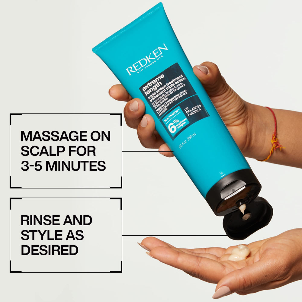 Redken Extreme Length Triple Action Mask applied to color-treated hair example