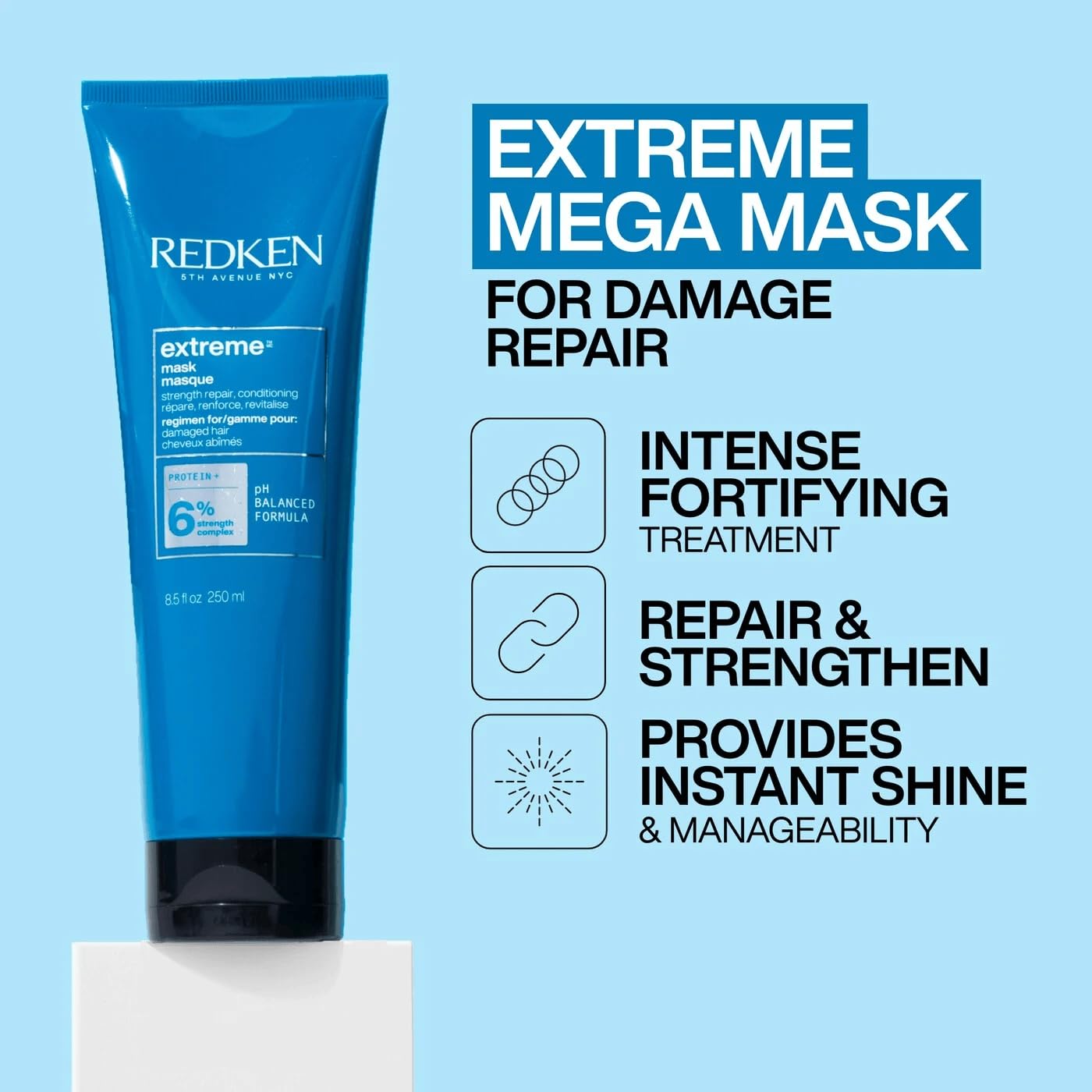 Redken Extreme Mask ingredients visible, featuring protein and lactic acid.