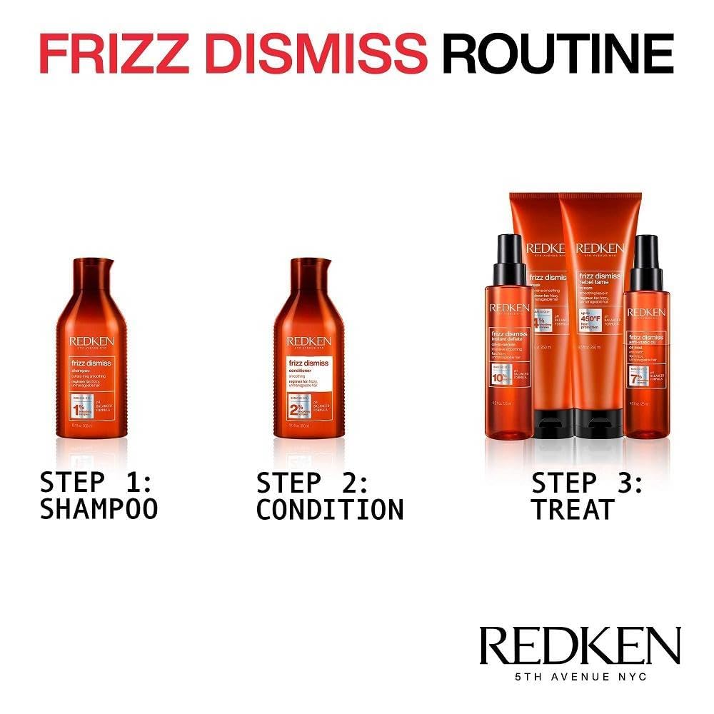 Redken Frizz Dismiss with babassu oil nourishes and detangles.