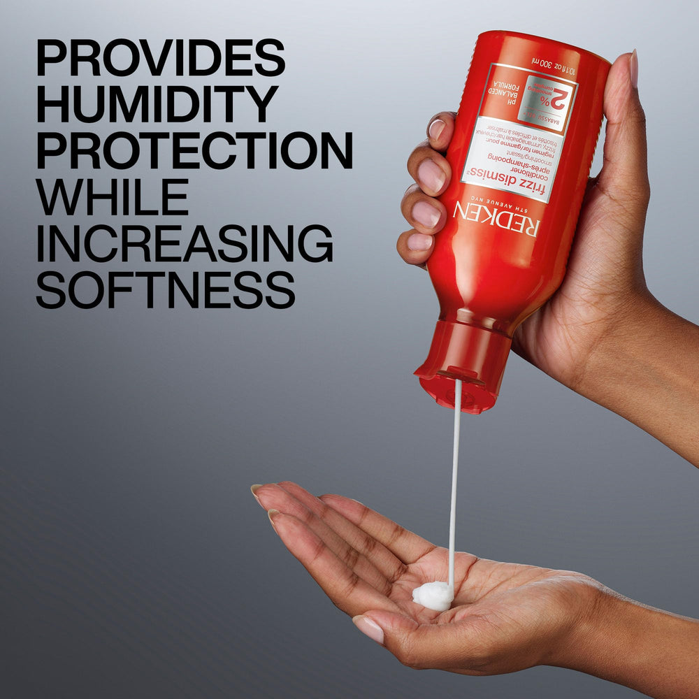 Redken Frizz Dismiss demonstrates humidity protection on frizz-prone hair