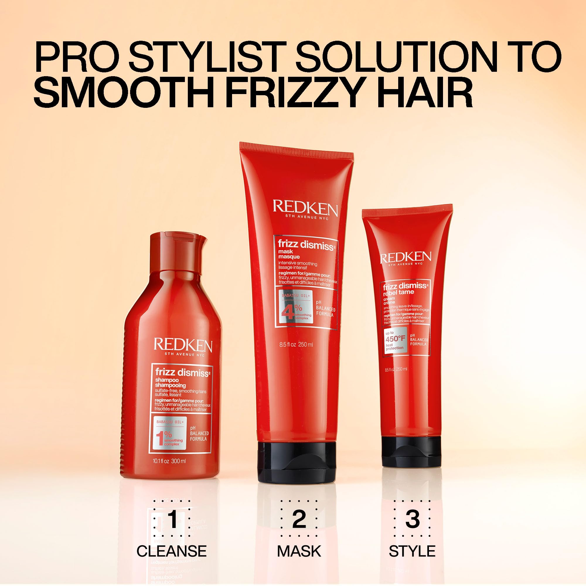 Frizz Dismiss Mask on hair demonstrates visible frizz reduction and manageability