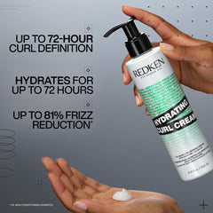 Redken Hydrating Curl Cream pump enables quick, mess-free application and defined curls.