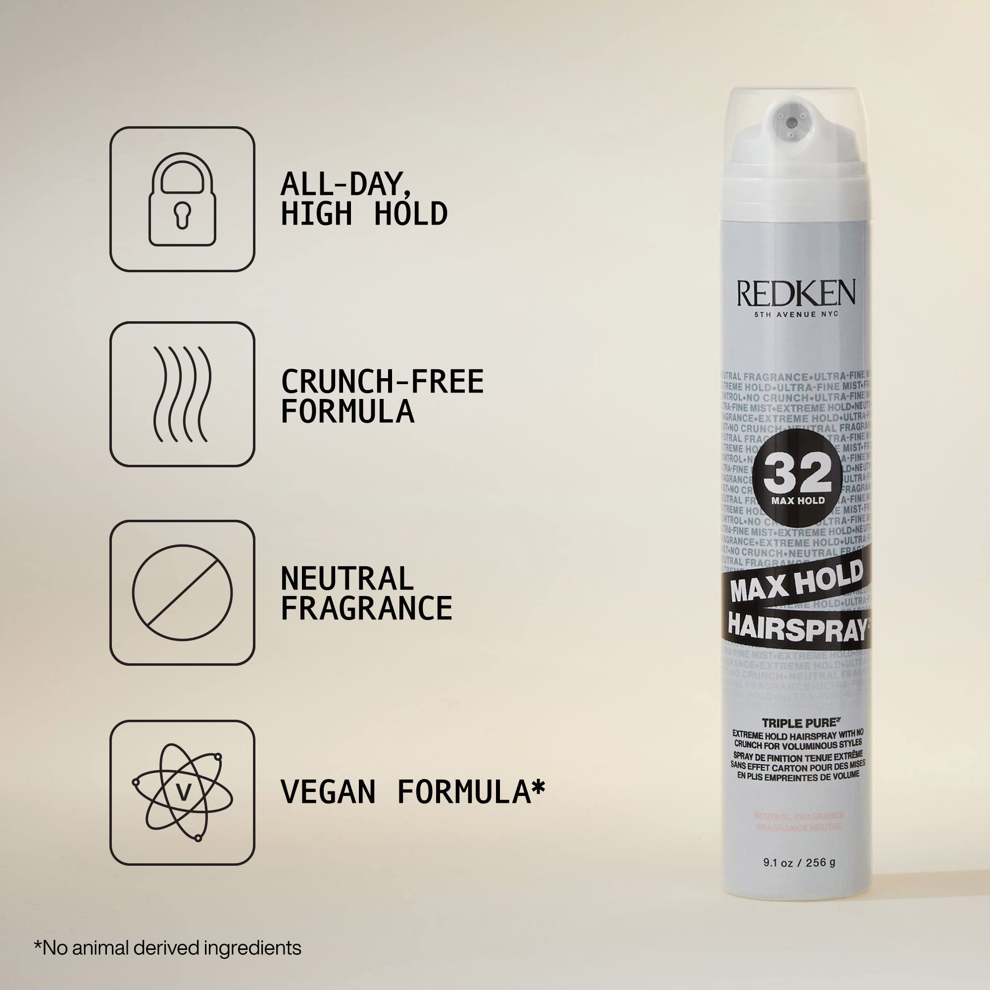 Redken Max Hold Neutral Hairspray 32 all hair types on model demonstrates versatility.